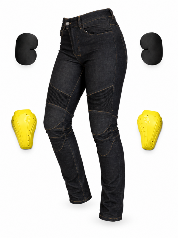 Blugi Moto de Dama Negri Ranteos cu Protectii