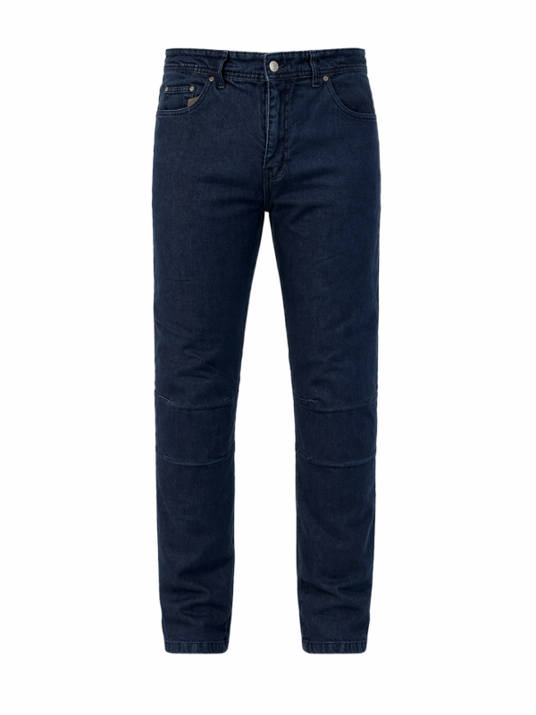 Blugi moto bărbați albastri cu design casual și protecții discrete