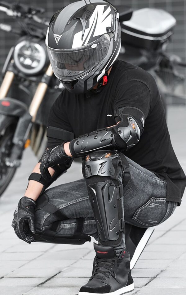 Set genunchiere și cotiere moto Motowolf, reglabile, prindere Velcro cu eliberare rapidă, ventilate, protecție Shell certificată CE, model 1010 Long