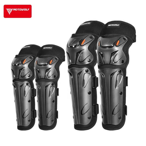 Set genunchiere și cotiere moto Motowolf, reglabile, prindere Velcro cu eliberare rapidă, ventilate, protecție Shell certificată CE, model 1010 Long