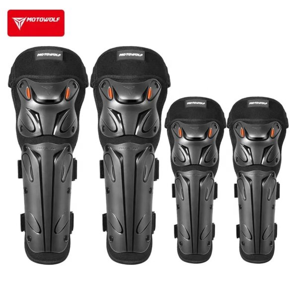 Set genunchiere și cotiere moto Motowolf, reglabile, prindere Velcro cu eliberare rapidă, ventilate, protecție Shell certificată CE, model 1010 Long
