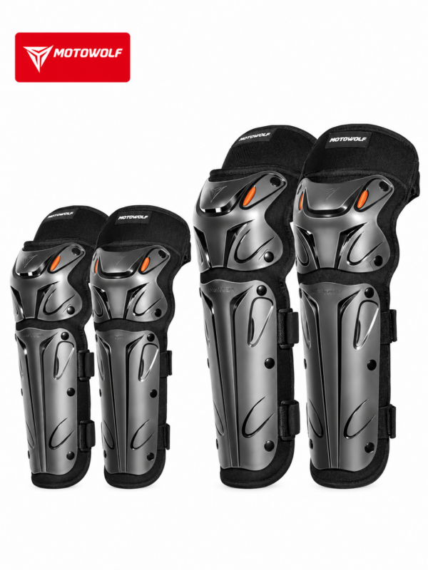 Set genunchiere și cotiere moto Motowolf, reglabile, prindere Velcro cu eliberare rapidă, ventilate, protecție Shell certificată CE, model 1010 Long