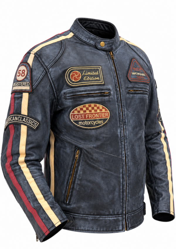 Geaca Moto Stima Blue - Piele naturala, Protectii CE