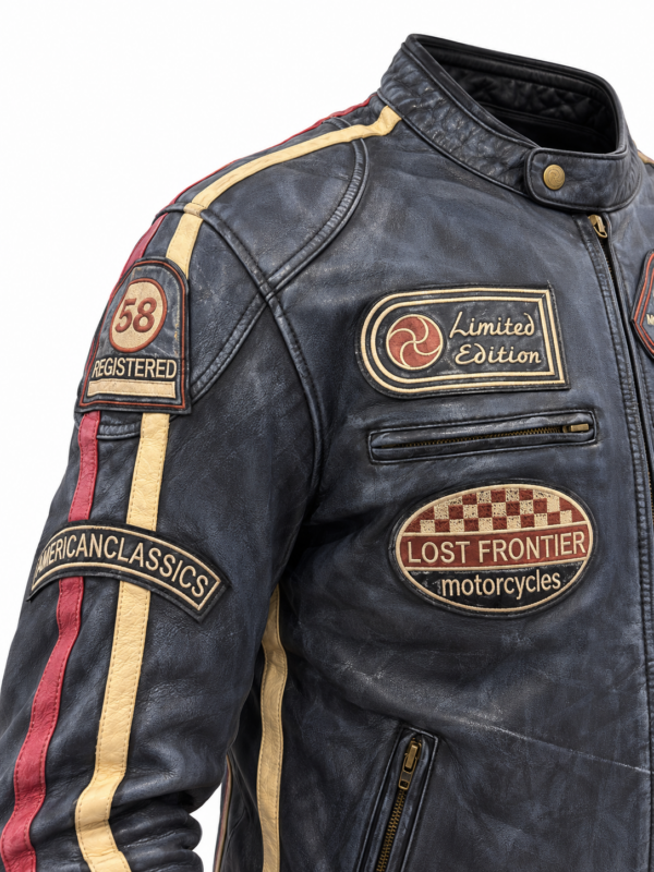 Geaca Moto Stima Blue - Piele naturala, Protectii CE